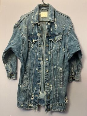 Zara Light Blue Distressed Denim Jacket